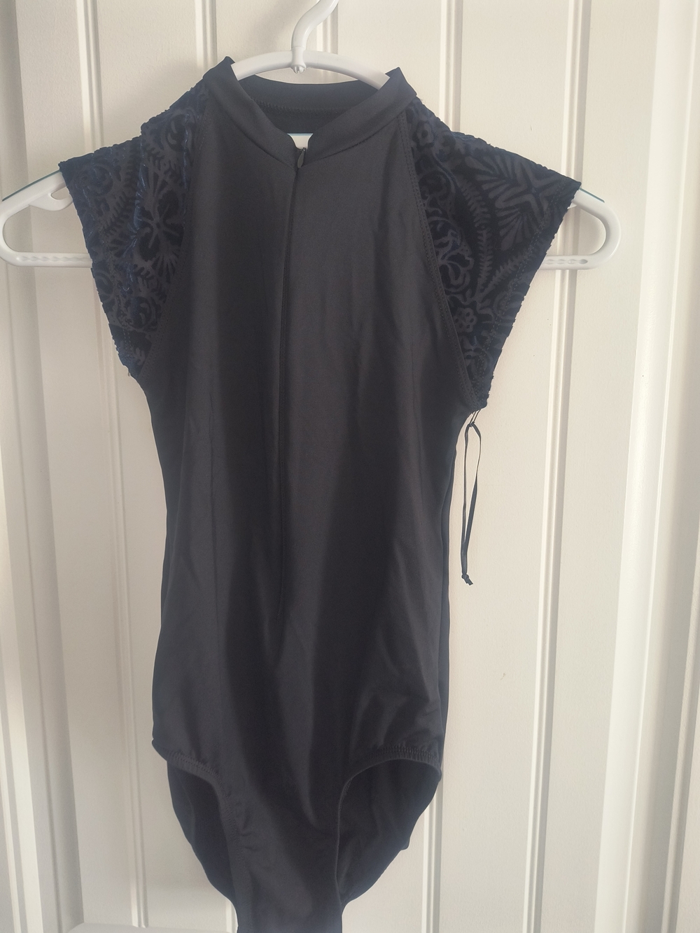 Black High-Neck Bodysuit with Lace Cap Sleeves
